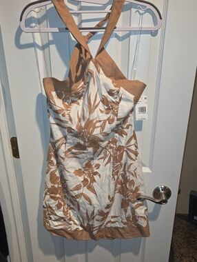 ROW A Women's Floral Halter Mini Dress in Tan and White